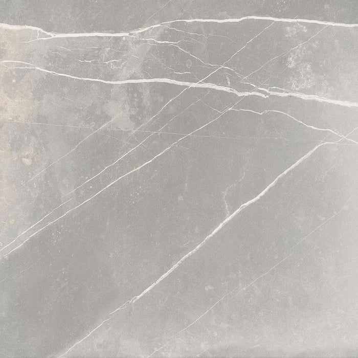 Product display of Obsidian Stone Titanium 60x60cm stone-effect porcelain tiles in mid-grey tones, featuring subtle veining, textured detailing and a realistic natural stone appearance with a matt finish.