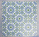 Arrangement of Fizaan Ocean 20x20cm Moroccan-style porcelain tiles, showcasing a repeating geometric pattern in blue, green and white tones.