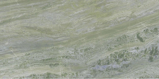 Close-up of Paradis Marble Verde Green stone marble effect porcelain wall and floor tiles in a 30cm x 60cm format, showcasing flowing green, sage and soft white veining with rich natural marble-inspired movement, creating a luxurious and contemporary surface for bathrooms, kitchens, feature walls and living spaces.