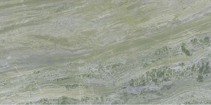 Close-up of Paradis Marble Verde Green stone marble effect porcelain wall and floor tiles in a 30cm x 60cm format, showcasing flowing green, sage and soft white veining with rich natural marble-inspired movement, creating a luxurious and contemporary surface for bathrooms, kitchens, feature walls and living spaces.