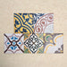Fihrdos Patchwork Moroccan-style 20x20cm patterned porcelain tiles arranged in a mini group, highlighting a selection of colourful geometric and traditional decorative designs.