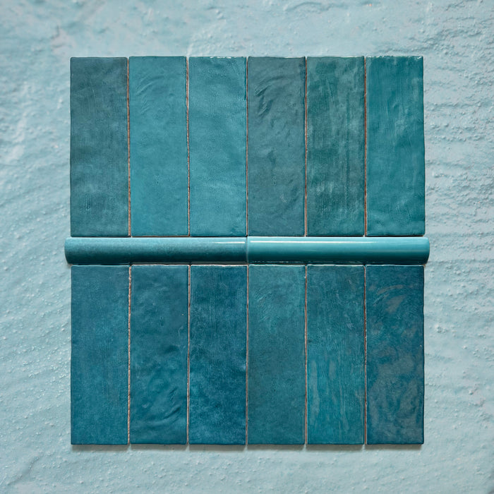 Zellij Peacock Green Bullnose | Moroccan Style | 3cm x 20cm