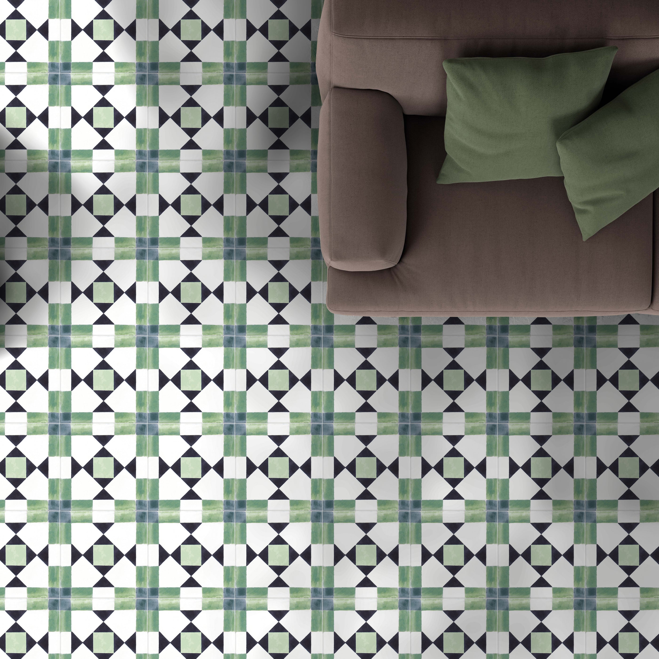 Home Patchwork &amp; Patterned Ravine Verde Green Moroccan Tile 20cm x 20cm