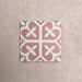 Iris Pink Victorian Moroccan-style 20x20cm patterned porcelain tile, featuring a soft pink and white decorative motif with classic geometric detailing.