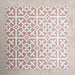 Iris Pink Victorian Moroccan-style 20x20cm patterned porcelain tiles arranged in a tiled group, showcasing a soft pink and white geometric design.