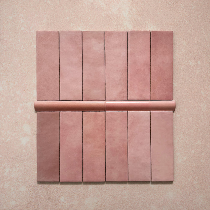 Zellij Rose Pink Bullnose | Moroccan Style | 3cm x 20cm