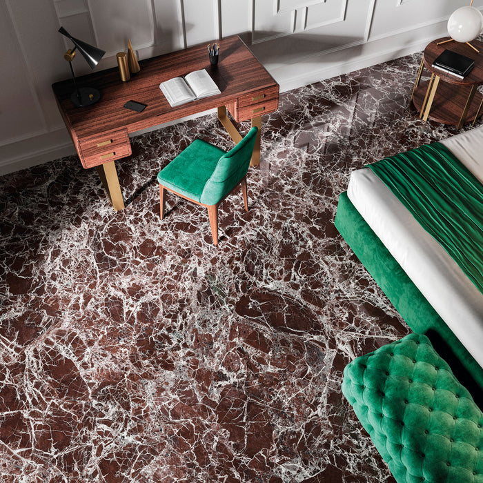 CUT TILE SAMPLE Grand Levant Rouge *Polished* Marble style | Porcelain Wall & Floor Tiles | 60cm x 120cm