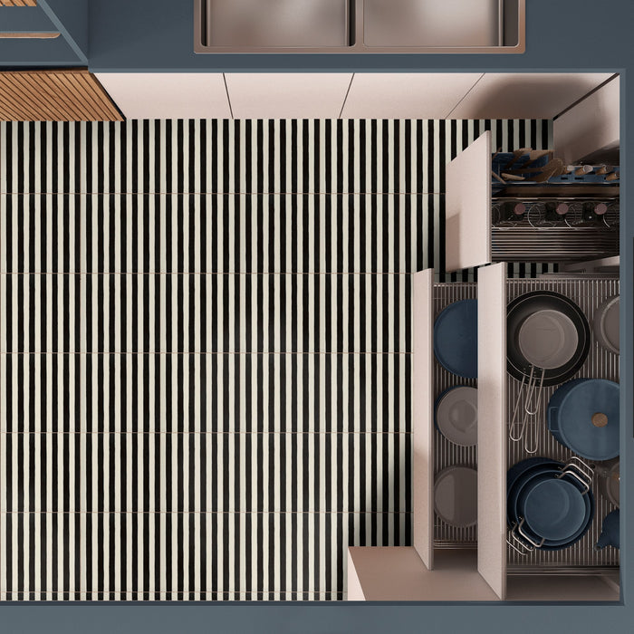 Skinny Stripes Black Tile | Indoor & Outdoor Tiles | 20cm x 20cm FULL TILE SAMPLE