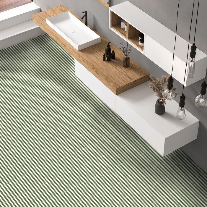 Skinny Stripes Green Tile | Moroccan Tiles | 20cm x 20cm