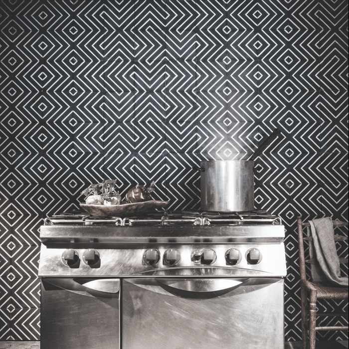 Alhambra Zig Zag Black Tiles | Black | Moroccan Tiles | 20cm x 20cm | Wall & Floor Tiles