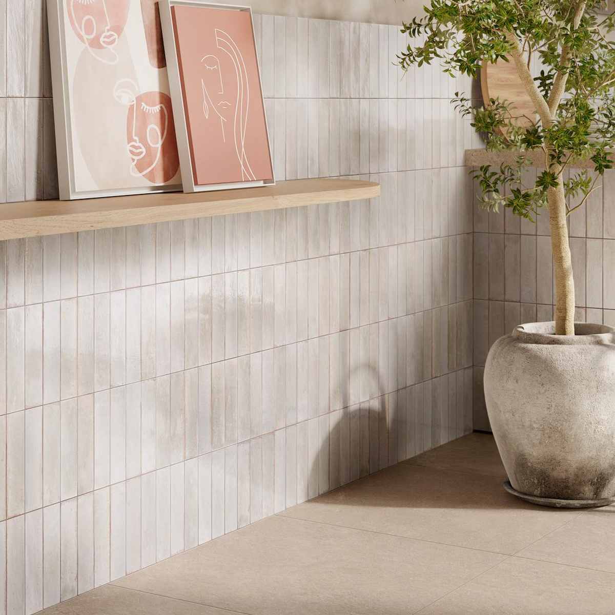 Mizu Antique White Brick | Wall & Floor Gloss Porcelain Tiles | 6cm x ...