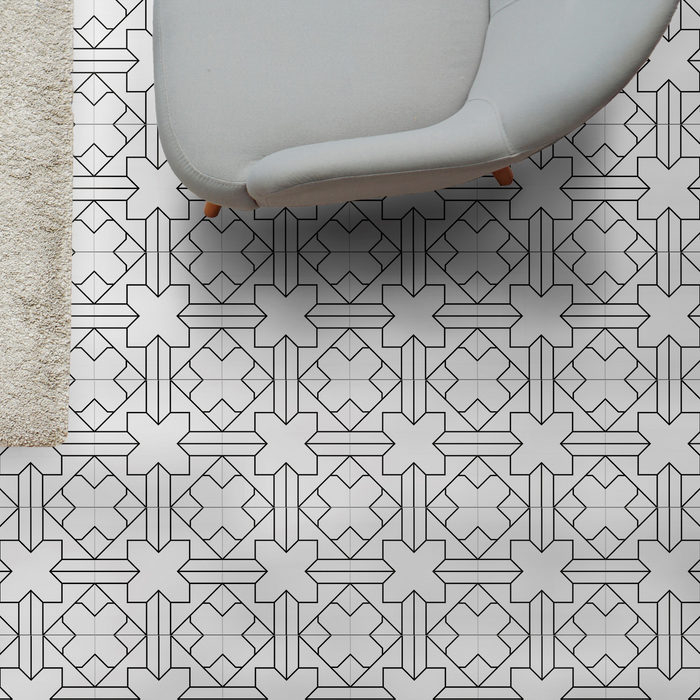 Alhambra Palacio Moroccan Tiles | Black & White | 20cm x 20cm | Wall & Floor Tiles