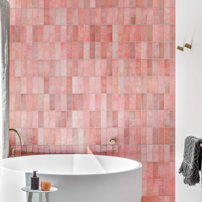 Zellij Brick Pink Tile | Rose Pink | Moroccan Handmade Tile Style | 6.5cm x 20cm