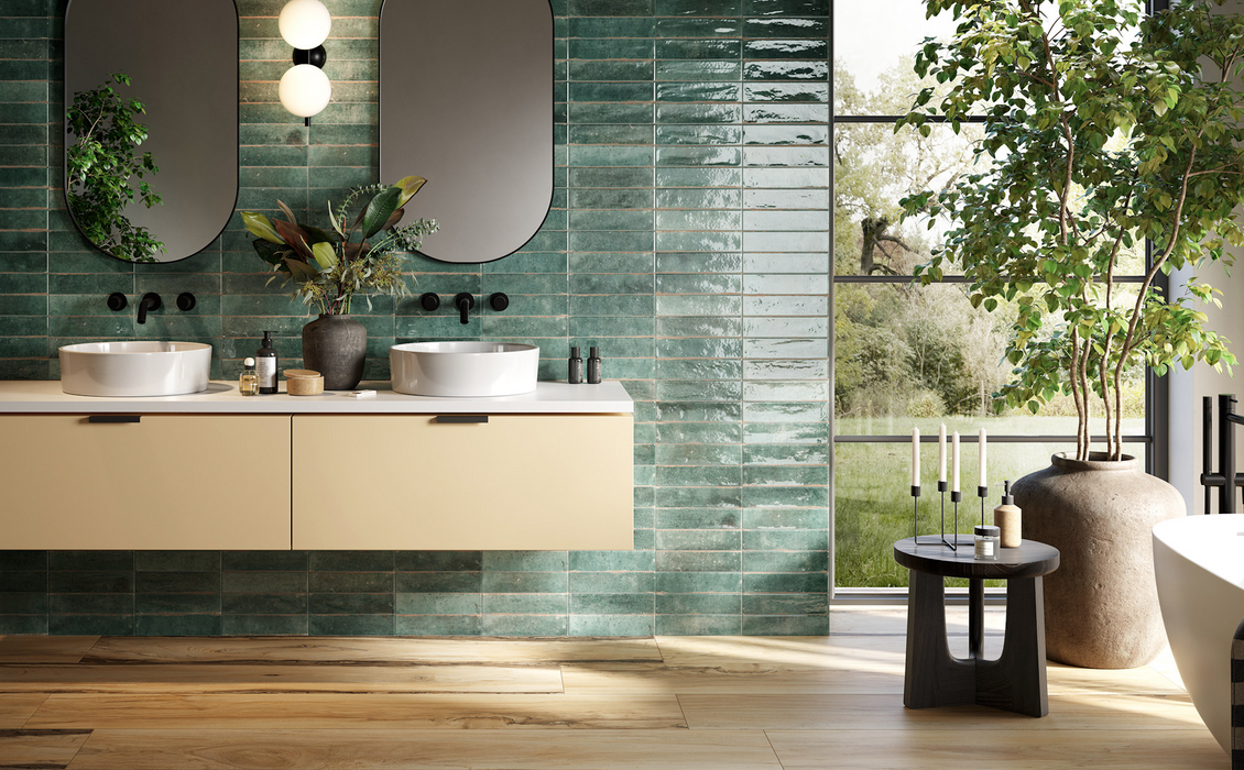 Mizu Tiles | Green Tiles | Wall & Floor Tiles | 6cm x 24cm | Porcelain