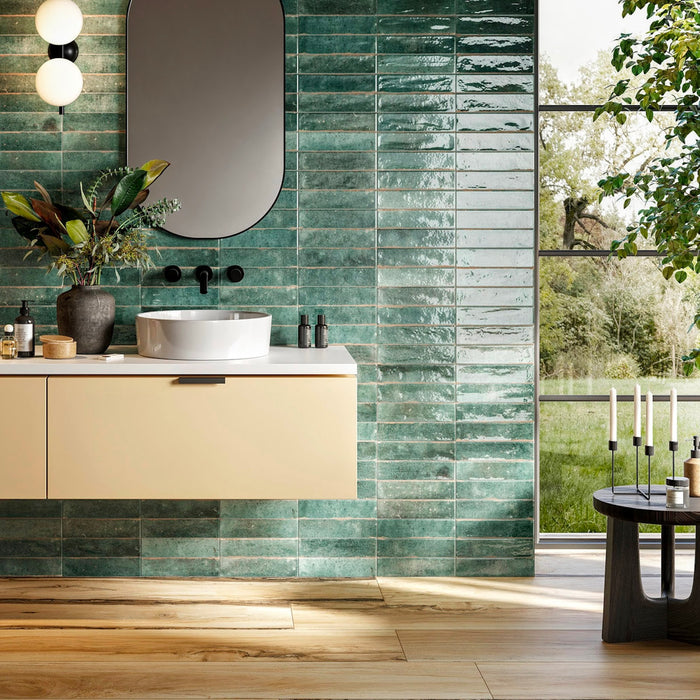 Mizu Tiles | Green Tiles | Wall & Floor Tiles | 6cm x 24cm | Porcelain