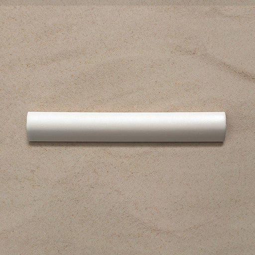 Zellij Oyster Bullnose Moroccan-style trims in a 3cm x 20cm format, featuring a glossy off-white glaze and smooth rounded profile, laid flat on a neutral background.