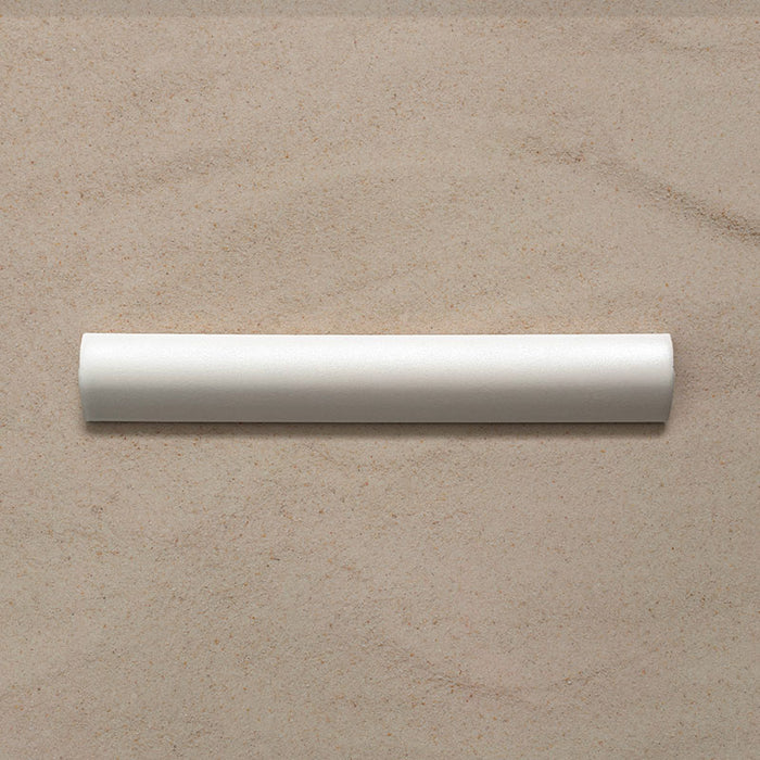 Zellij Oyster Bullnose Moroccan-style trims in a 3cm x 20cm format, featuring a glossy off-white glaze and smooth rounded profile, laid flat on a neutral background.