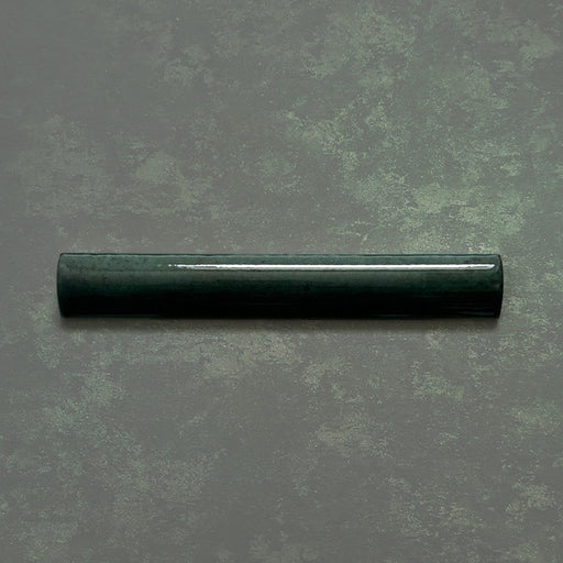 Zellij Gloss Green bullnose Moroccan style tiles, 3cm x 20cm, deep green colour with natural tonal variation, glossy glazed finish, rounded bullnose edge trim, handcrafted-look ceramic detail.