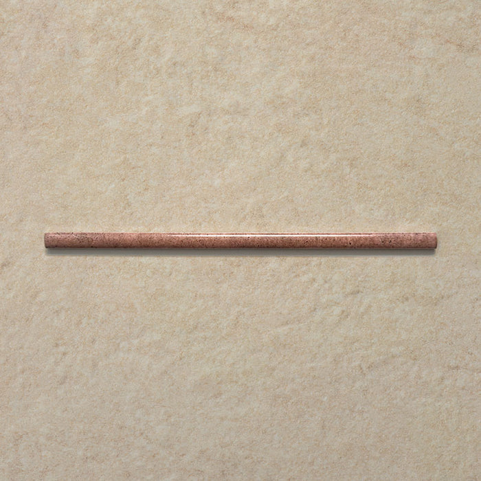 Izmir Tusk Rose Gloss Pencil Bullnose Border Tile 1.2x30cm — single bullnose piece. Finished in a warm blush glaze with natural tonal variation, this glossy border tile provides a soft, handcrafted edge detail that perfectly complements the Izmir Tusk Rose brick tiles. Ideal for creating a seamless, polished finish on walls and splashbacks.