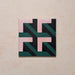 Single Geometry Lagoon 20x20cm patterned ceramic tile featuring an interlocking geometric design in blush pink, deep teal, and charcoal tones, displayed against a soft textured beige backdrop.