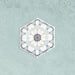 Maroush Frost Blue 18.7x21.6cm Moroccan hexagonal tile featuring a delicate geometric floral pattern in cool blue and white tones on a soft textured blue background.