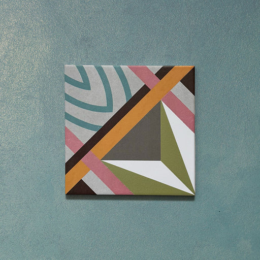 Cabana Star 20x20cm Moroccan-style ceramic tile shown as a single piece, featuring a multicolour geometric star and stripe pattern.