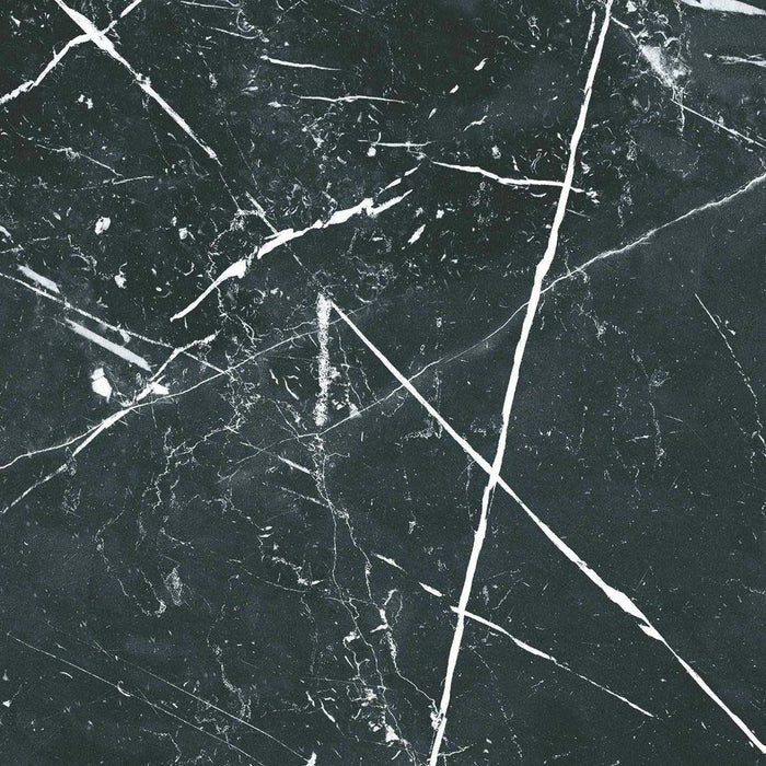 Calacatta Grand Nero Black marble-effect 50×50cm porcelain tile featuring a rich black base with bold white veining, designed for striking floors and walls in contemporary and classic interiors.