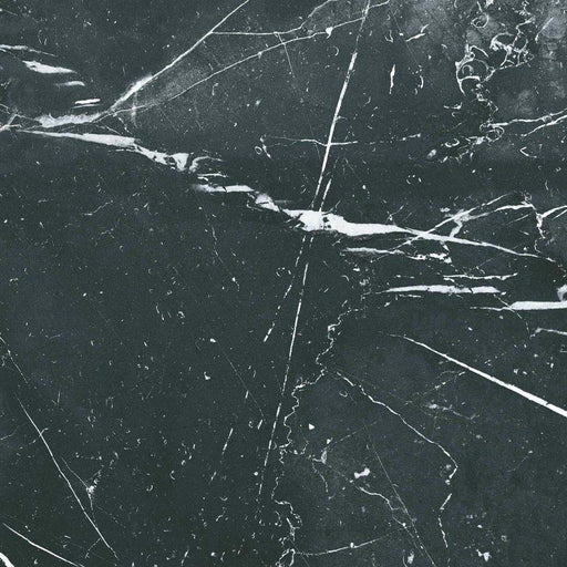 Calacatta Grand Nero Black marble-effect 50×50cm porcelain tile featuring a rich black base with bold white veining, designed for striking floors and walls in contemporary and classic interiors.