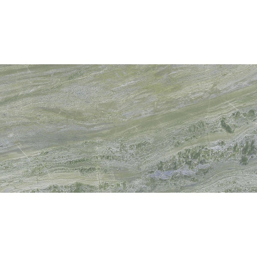 Paradis Marble Verde Green marble-style porcelain tile in a 30 × 60cm format, shown as a single tile highlighting its natural green stone veining and textured marble-effect finish.
