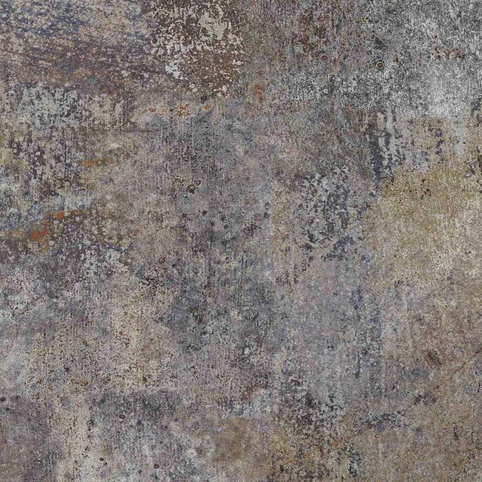 Boheme Sinora 60 × 60cm patterned porcelain tile featuring a rich blend of blue, grey and rust tones with layered, aged-effect detailing. Subtle patterning adds depth and texture for a bold, industrial-inspired finish.