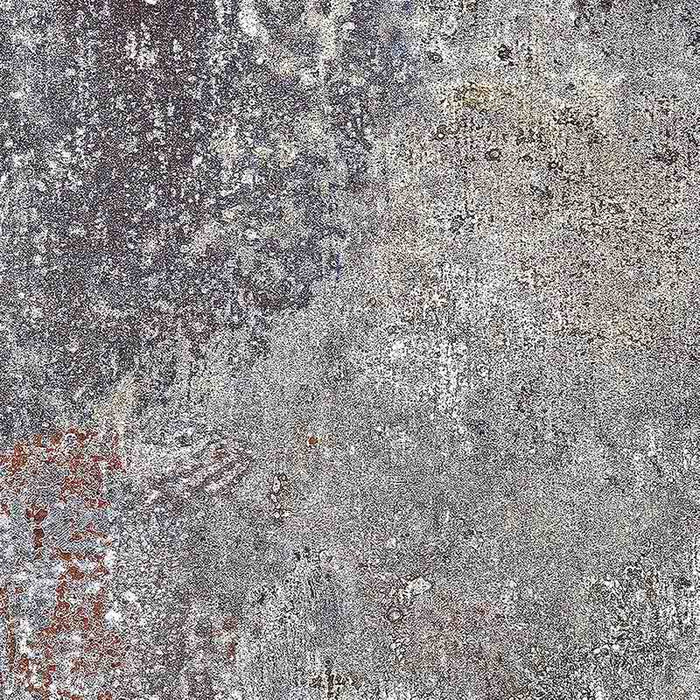 Boheme Sinora 60 × 60cm patterned porcelain tile featuring a rich blend of blue, grey and rust tones with layered, aged-effect detailing. Subtle patterning adds depth and texture for a bold, industrial-inspired finish.