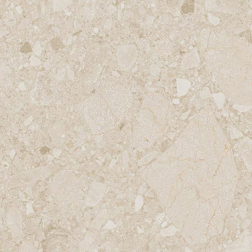 Close-up of Terrace Terrazzo Ivory 60x60cm porcelain tile featuring a soft ivory terrazzo effect. The design blends cream and beige stone fragments with delicate tonal variation, creating a warm, understated surface ideal for modern walls and floors.