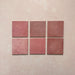 Zellij Rose Pink Square tiles, 13.2cm x 13.2cm, Moroccan style square format with soft rose pink tones, subtle tonal variation, lightly textured glossy finish, and handcrafted-inspired design.