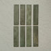 Madison Sage Green Brick Wall Tiles 6x24.6cm — individual tile layout showing the deep, natural variation of sage tones. Each piece features subtle shading and a handcrafted glossy finish, perfect for adding warmth and character to kitchens, bathrooms, or statement walls.