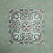 Four Europa Toulouse 20x20cm Victorian Moroccan style tiles displayed together against a textured green background, forming a symmetrical decorative pattern in green, grey and cream tones in a styled product setting.