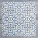 Group of Europa Trondheim Blue 20x20cm Victorian Moroccan style tiles arranged together to showcase the repeating decorative pattern in blue and white tones, displayed against a textured grey background.