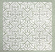 Group of Europa Trondheim Sage Green 20x20cm Victorian Moroccan style tiles arranged together to showcase the repeating decorative pattern in sage green and white tones, displayed against a textured green background.