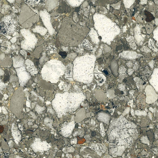 Close-up of Venetian Emerald Matt 60cm x 60cm terrazzo effect porcelain tile, featuring rich green, grey and white stone-inspired aggregates with a matt finish for contemporary wall and floor designs.