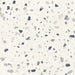 Flat lay of Veneto Medium White 60 × 60cm terrazzo-effect porcelain tiles, showcasing a soft white concrete-style base with scattered grey and charcoal stone fragments for a clean, contemporary terrazzo look.
