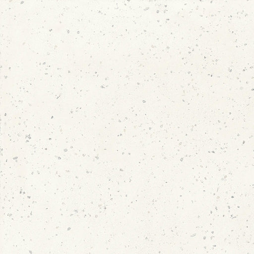 Close-up of Veneto Micro White concrete effect porcelain tile featuring a soft white background with delicate grey terrazzo flecks, creating a subtle, contemporary surface suitable for modern walls and floors.
