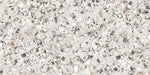Close-up of the Vito Moonstone 60x120cm terrazzo style porcelain tile, featuring a soft light grey base with a blend of white, silver, charcoal and taupe stone fragments. The realistic 4D brushed finish enhances the texture and depth, creating an authentic terrazzo effect.