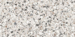 Close-up of the Vito Moonstone 60x120cm terrazzo style porcelain tile, featuring a soft light grey base with a blend of white, silver, charcoal and taupe stone fragments. The realistic 4D brushed finish enhances the texture and depth, creating an authentic terrazzo effect.