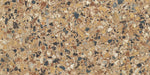Close-up of the Vito Umbar 60x120cm terrazzo style porcelain tile, highlighting its rich amber-brown base with a blend of ochre, cream, rust, charcoal and soft grey stone fragments. The realistic 4D brushed finish enhances the texture and depth, creating an authentic terrazzo effect.