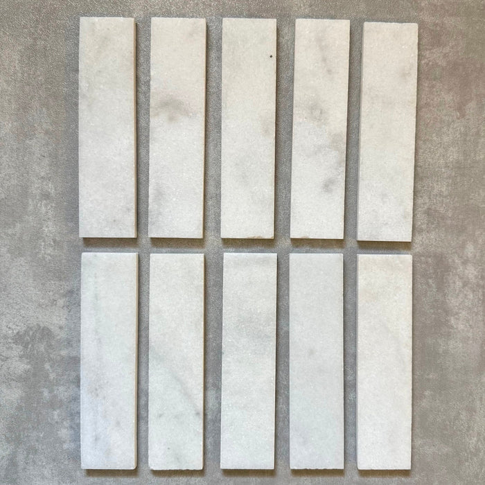 FULL TILE SAMPLE Fitzrovia Honed White Marble | Wall & Floor Brick Tiles | 5cm x 20cm
