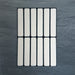 Group of Chemistry White 6.5cm x 30cm rectangular ceramic wall tiles, showcasing a glossy crackle-effect white glaze with subtle tonal variation and an artisan handcrafted effect finish.