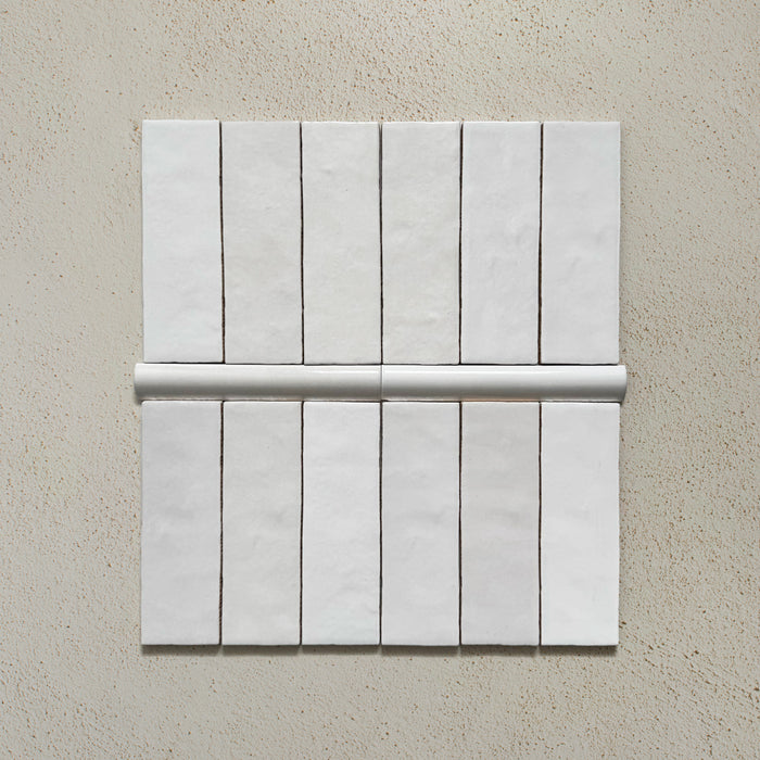Zellij White Gloss Bullnose | Moroccan Style | 3cm x 20cm