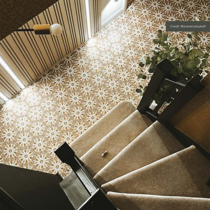 Maroush Mareshan Vintage Gold | Hexagon Moroccan Tile | 18.7cm x 21.6cm