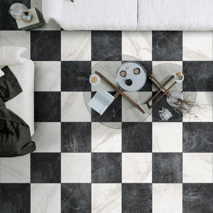 Haven Antique White Marble Style Chequerboard Tiles | 30cm x 30cm