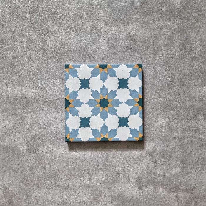 Mamounia Anza Tile | Blue & Yellow | Moroccan Tiles | Wall & Floor Tiles | 20cm x 20cm