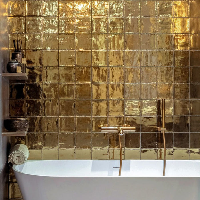 Lustre Antique Gold Square Tile | Gold Vintage | Crackle Wall Tiles | 13cm x 13cm